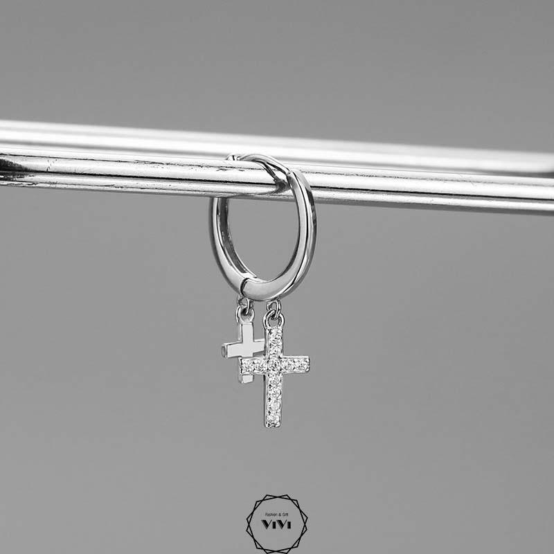 Bông tai bạc nam Thánh Giá Crucifix – khuyên tai bạc ViVi_Gift