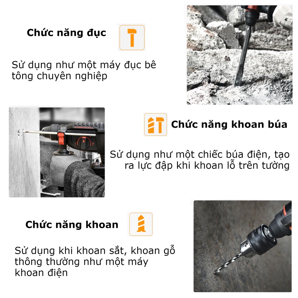 Thân máy khoan đục bê tông 3 chức năng Bosh 2-26 dùng pin chân Makita thông dụng (ko gồm pin, sạc)