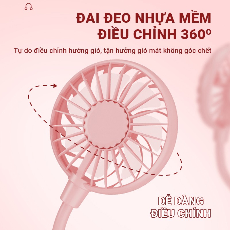 [Mã BMINC50 giảm 10% đơn 99K] Quạt đeo cổ, có đèn LED và Tinh Dầu Thơm quạt tích điện cầm tay mini đeo ở cổ