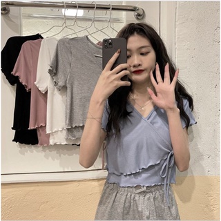 Áo đắp chéo cột nơ ngang eo