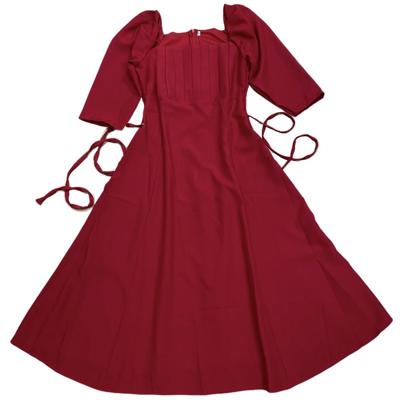 [Mã WASTMAY giảm 15% tối đa 30K đơn 150K] Đầm nude cổ vuông xếp li tay lửng vintage | BigBuy360 - bigbuy360.vn