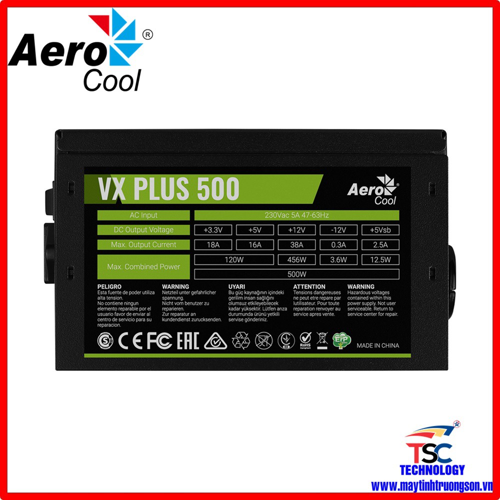 Nguồn Máy Tính Aerocool VX PLUS 500 500W 230V N-PFC