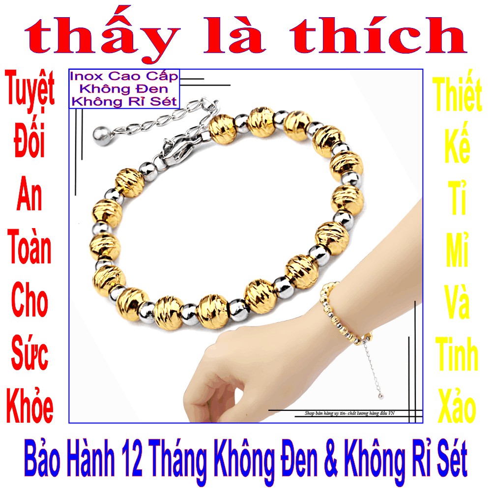 Lắc tay màu vàng bi tròn cách điệu quý phái cho nữ - Cam kết 1 đổi 1 nếu hoen, gỉ sét