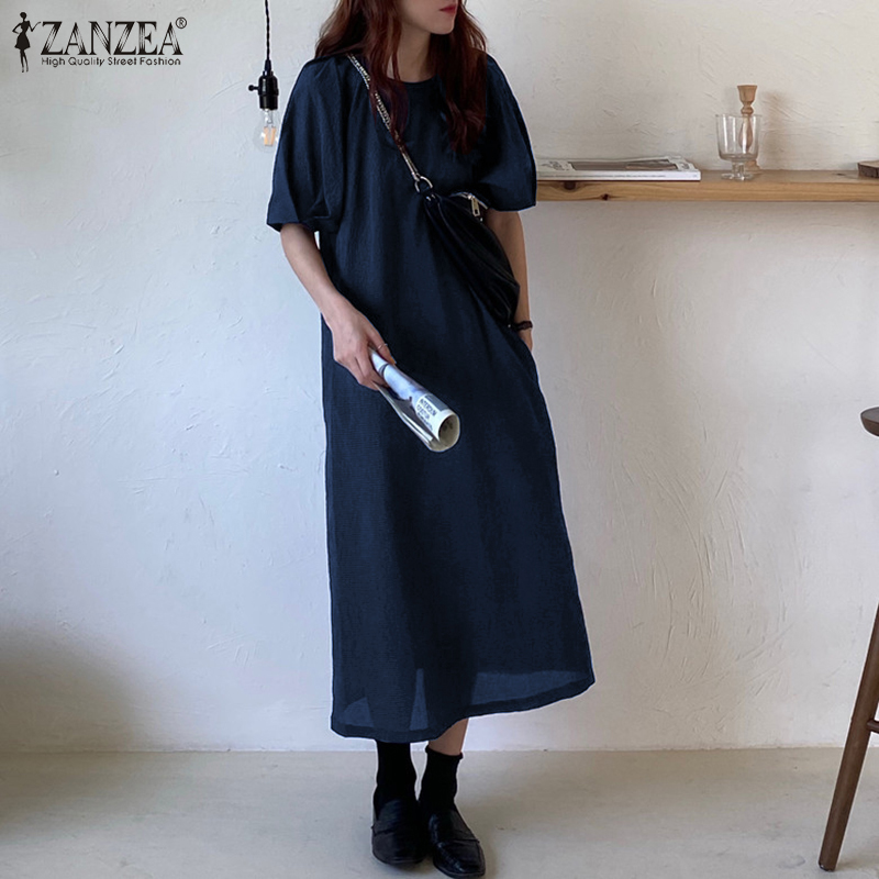 Đầm ZANZEA Màu Trơn Cổ Tròn Tay Áo Dáng Lửng Nữ Tính | BigBuy360 - bigbuy360.vn