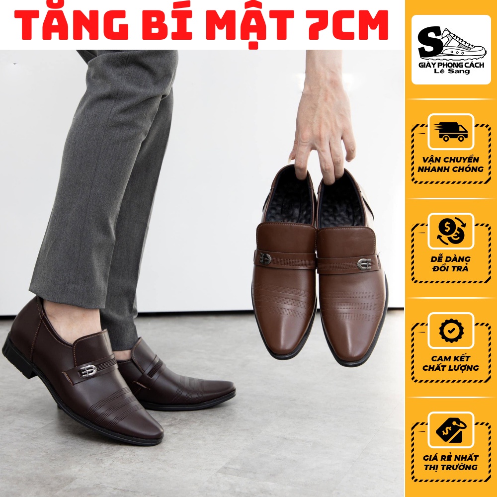 Giày tây nam da thật, tăng bí mật 7cm, da mềm, đế cao su cao cấp đã may đế, size từ 39 đến 43 - GD135