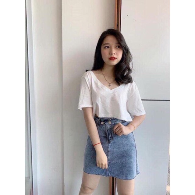 ÁO THUN CROPTOP CỔ V (chất đẹp)