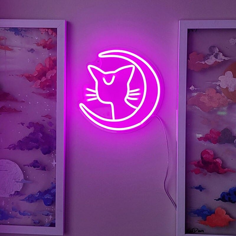 Đèn Trang Trí Led Neon Sign Mèo Và Trăng