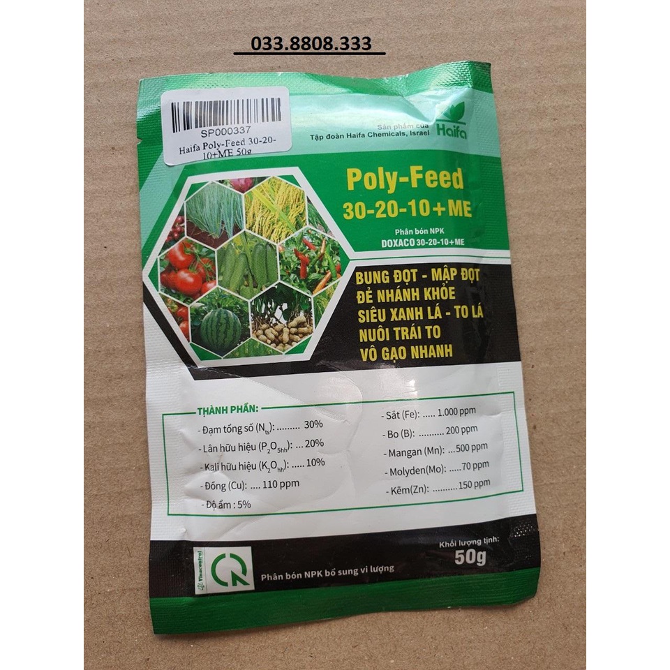 10 GÓI PHÂN BÓN LÁ POLY-FEED 30-20-10+ME GÓI 50G CHẤT LƯỢNG CAO