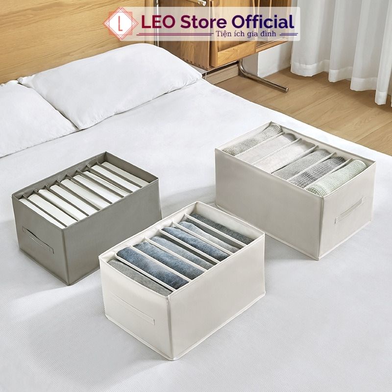 Hộp đựng quần áo chia ngăn bằng vải tiện lợi, khay túi vải đựng đồ 7, 9 ngăn cỡ lớn tiện dụng Leos Official