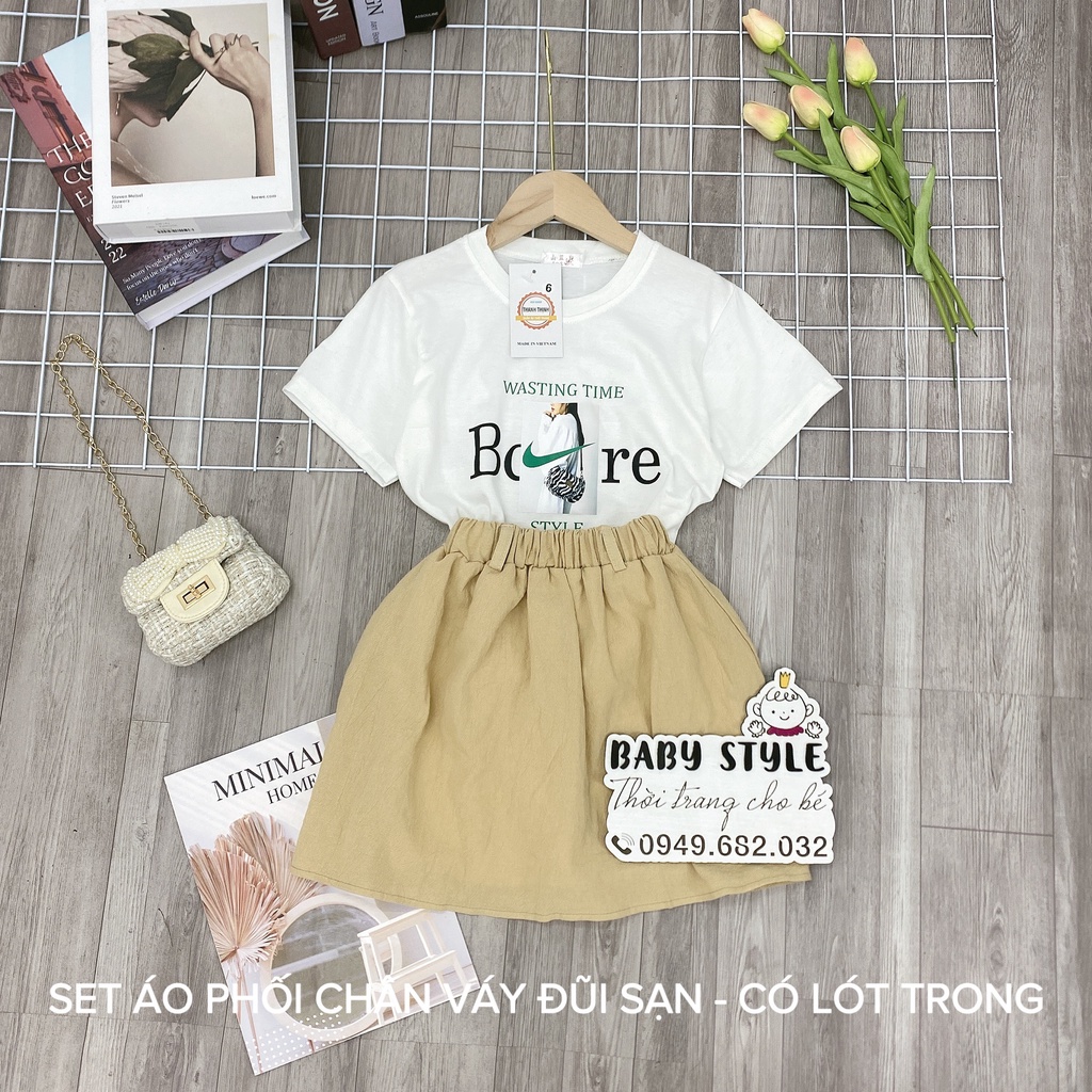 Set 2 món áo phối chân váy &quot;TENNIS&quot; 18-45kg cực xinh cho bé gái 4-14 tuổi. Thoáng mát. G28