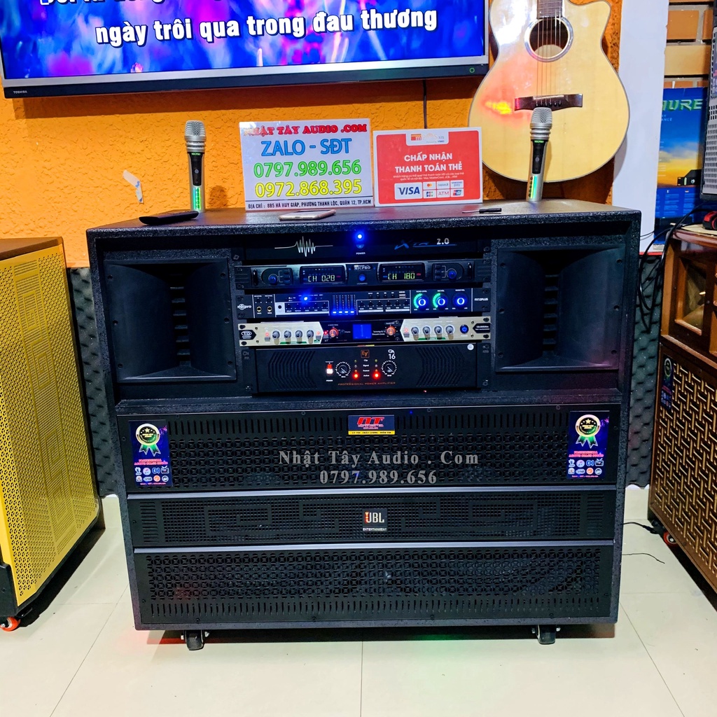 Thùng loa kéo điện bass đôi NT 1006 FX , Dàn âm thanh karaoke di động công suất lớn cao cấp