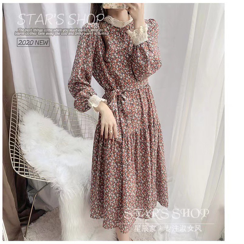 [HOT] Váy bầu thu đông họa tiết hoa nhí xinh xắn