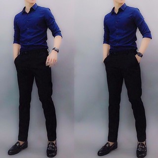 Set bộ áo sơ mi trắng + quần tây nam màu đen chuẩn soái ca