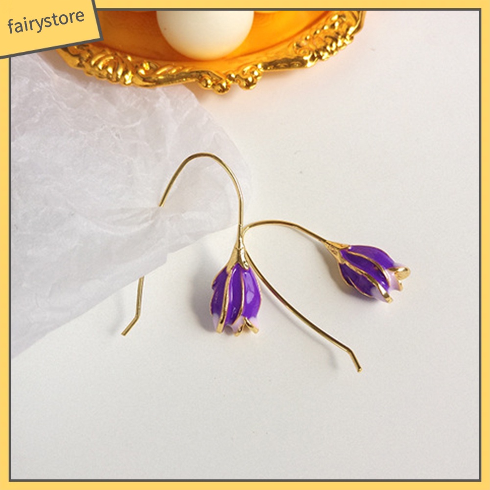 Khuyên tai dáng dài mặt hình hoa tulip phong cách vintage tùy chọn màu sắc