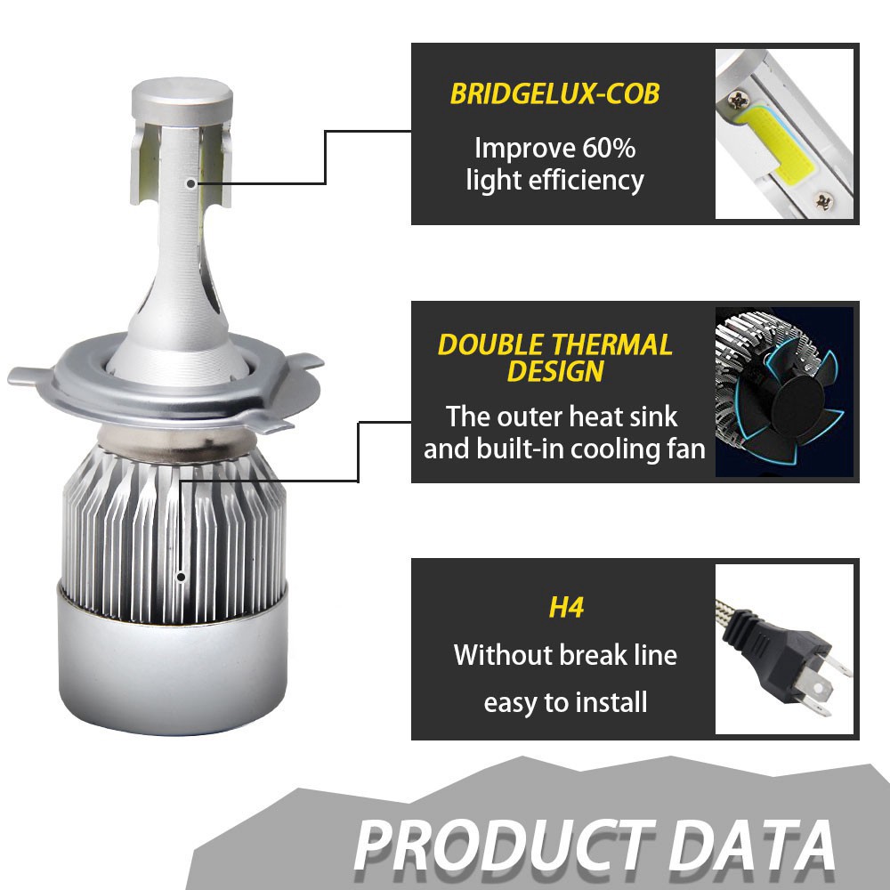 UNI-SHINE Bóng đèn LED C6 H1 H3 Luzes Led H7 H4 880 H11 Hb3 9005 Hb4 9006 H13 6000k 72w 12v 7200lm cho xe hơi