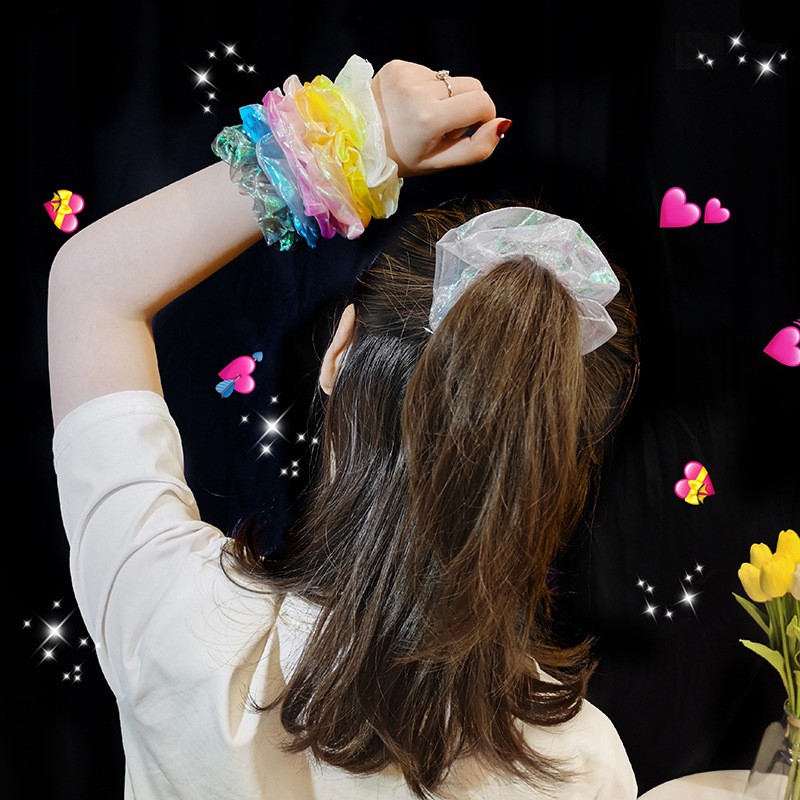 Buộc tóc vải Scrunchies Hologram Ánh kim CT37
