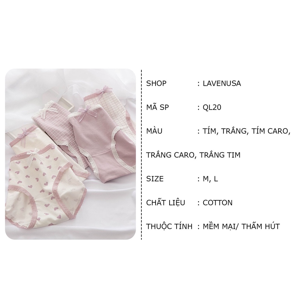 Quần lót Cotton nữ kháng khuẩn viền ren dễ thương thoáng khí LAVENUSA QL20