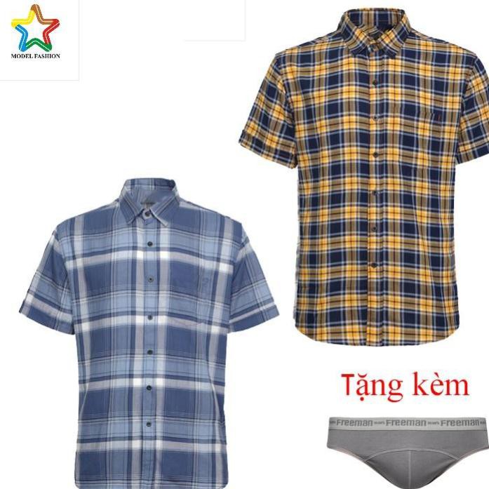Combo 2 áo sơ mi nam sọc caro cao cấp Model- Fashion tặng quần lót nam SMIQL1