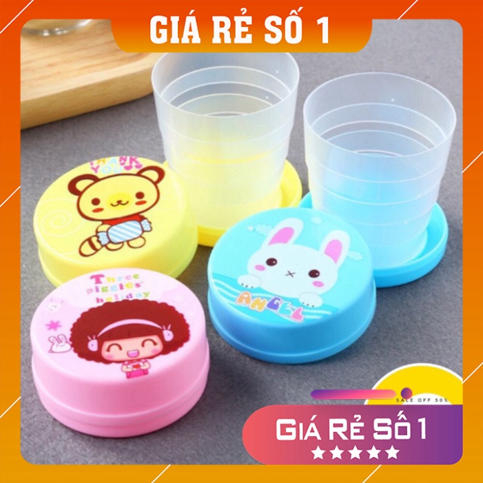 Cốc Nhựa 💕𝑭𝒓𝒆𝒆𝒔𝒉𝒊𝒑💕 Cốc Nhựa Có Nắp Gấp Gọn Du Lịch Hoạt Hình