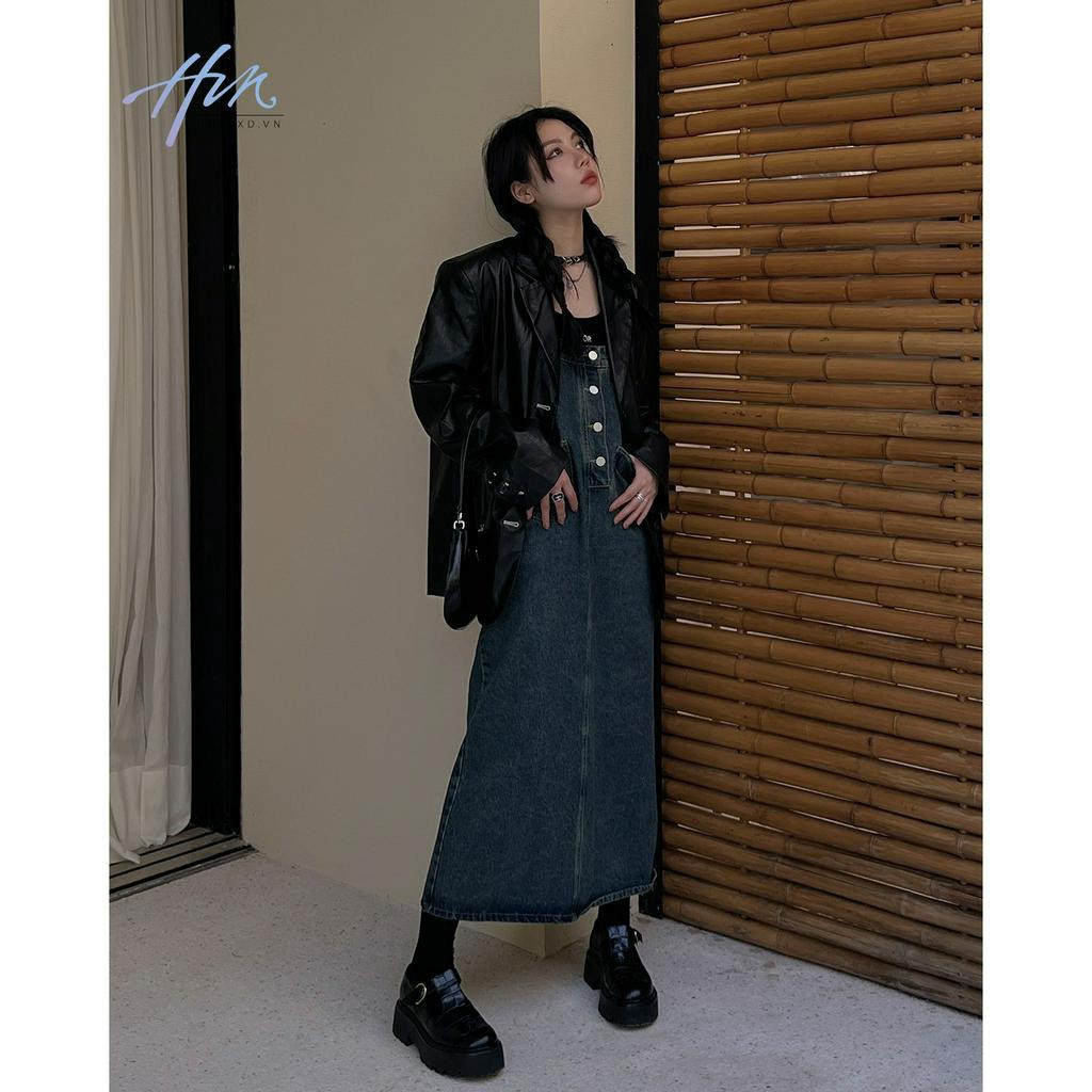 Váy Yếm Denim Dáng Dài Form Rộng Điều Chỉnh Được Phong Cách Retro Xuân Hè Cho Nữ