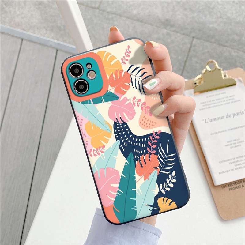 Ốp iphone LÁ CÂY ốp vuông iPhone 12 8plus x 11promax 7plus 8 6 6Plus 7Plus 8Plus X Xs Max 13 Promax tr192