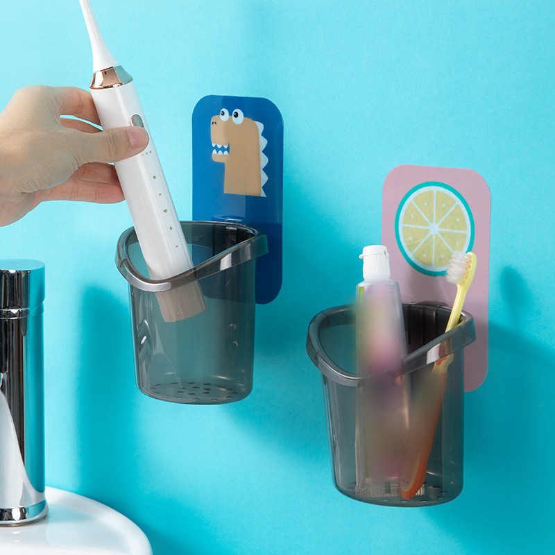 Giá Đỡ Bàn Chải Đánh Răng/Cốc Đánh Răng Gắn Tường Thiết Kế Hoạt Hình Có Thể Tháo Rời Đa Năng Tiện Dụng