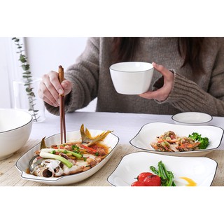 Bát thìa trắng viền đen phong cách Bắc Âu