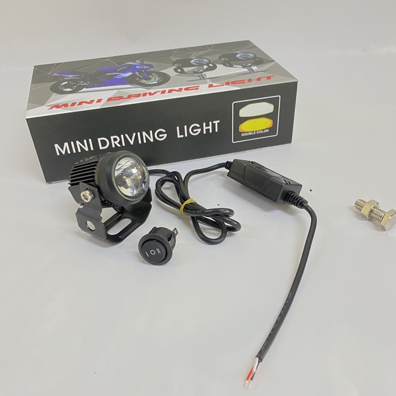 Đèn trợ sáng mini 2 nhiệt màu viền đỏ - tặng kèm công tắc