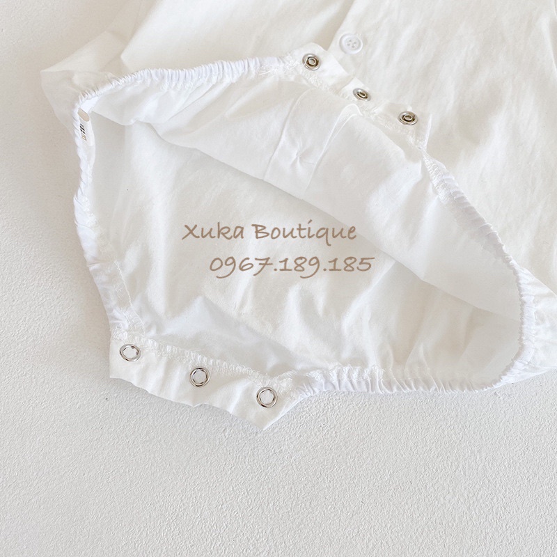 Bodysuit Dài Tay Màu Trắng Cổ Sen Thêu Viền Tiểu Thư Dành Cho Bé Gái Đầy Tháng / Thôi Nôi