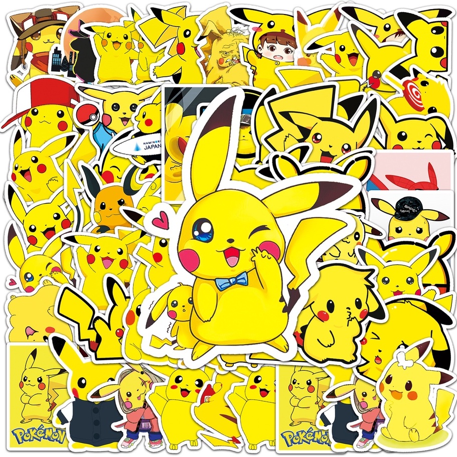 Hình dán sticker cute chống thấm nước dễ thương dán mũ bảo hiểm xe laptop vali sổ bình nước Pikachu