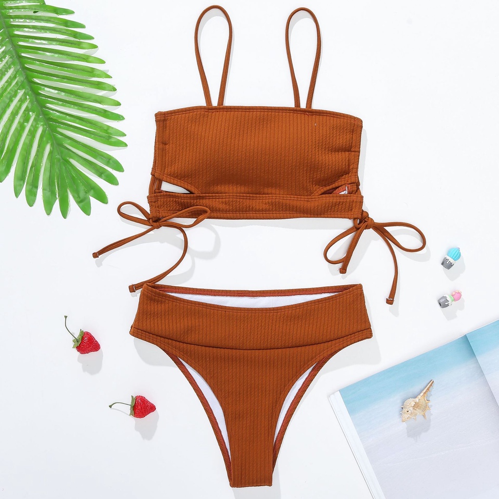 Mới Bộ Bikini Lưng Cao Phối Dây Quyến Rũ Thời Trang Cho Nữ