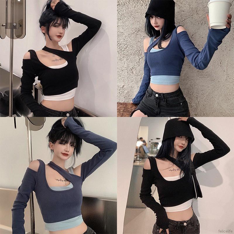 Bộ áo sát nách trong + áo croptop thiết kế cắt táo bạo phong cách cá tính quyến rũ cho nữ