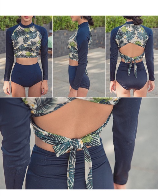 Bikini Dài Tay Đồ Bơi Nữ 2021 Hoa Xanh Hai Mảnh Cạp Cao Quảng Châu TDHX 2180 | BigBuy360 - bigbuy360.vn