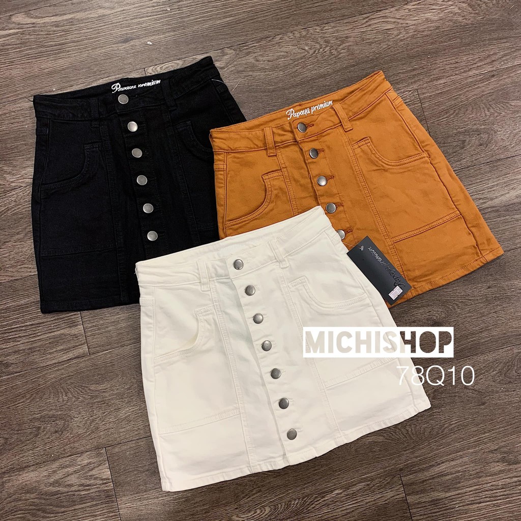 Quần váy denim khuy trước-78Q10