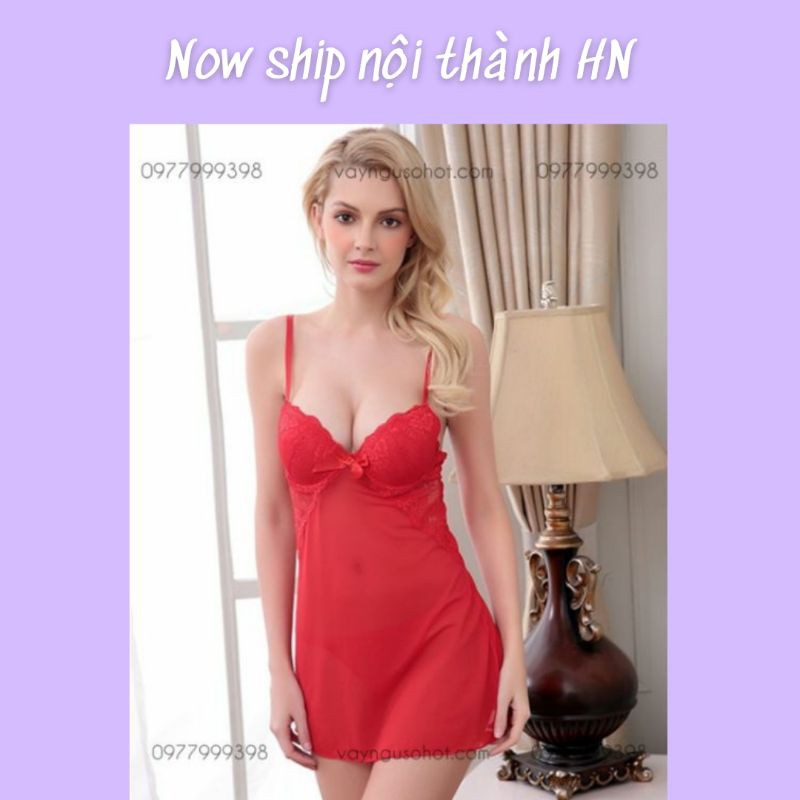 ( clip tự quay + ảnh thật tự chụp ) váy ngủ cúp ngực ren đỏ sexy
