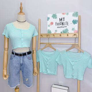 Áo croptop sọc nút bấm ( HÌNH THẬT )6