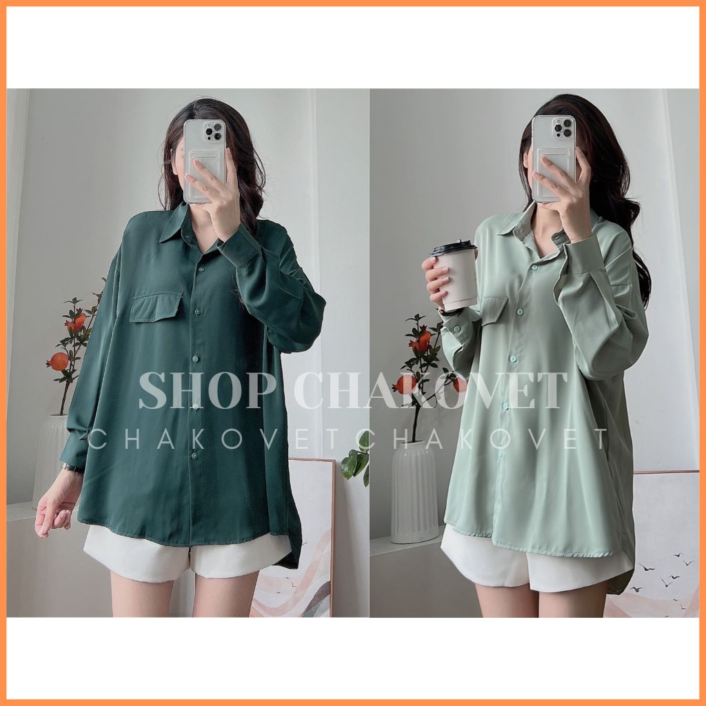 Áo sơ mi dài tay oversize vạt đuôi cá A8351 lưng cách điệu cài khuy sau túi nắp style ullzzang học sinh công sở-CHAKOVET
