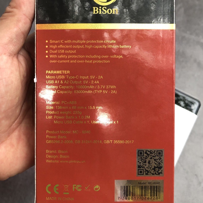 Sạc Dự Phòng Bison 10.000mAh - Chính Hãng (Bảo Hành 12T)