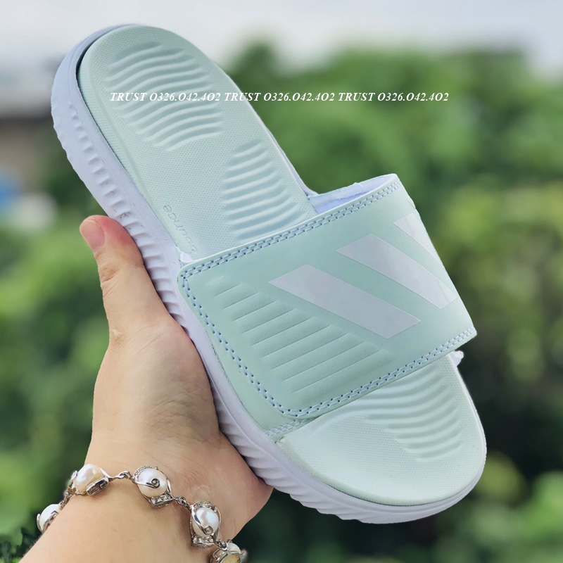 Dép Alphabounce adidas ❤️FREESHIP + FullBox❤️ quai ngang nam 3 sọc màu xanh sọc trắng chất xịn 1-1, đế dày nhẹ quai da