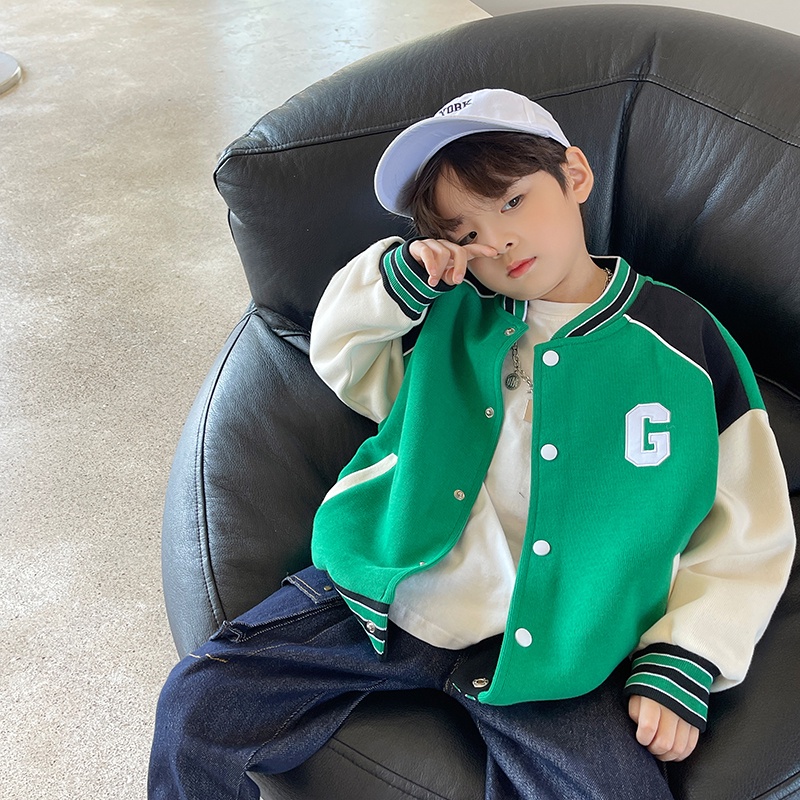 Áo khoác bóng chày BXPB 100170 dài tay dáng rộng phong cách Hàn Quốc thời trang mùa thu cho bé trai 3-15 tuổi