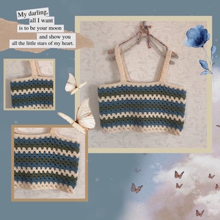 Áo croptop 2 dây len móc handmade phong cách boho vintage