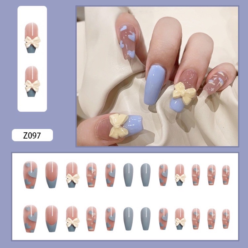 [Hàng mới về]Bộ 24 móng giả charm nơ xinh xắn