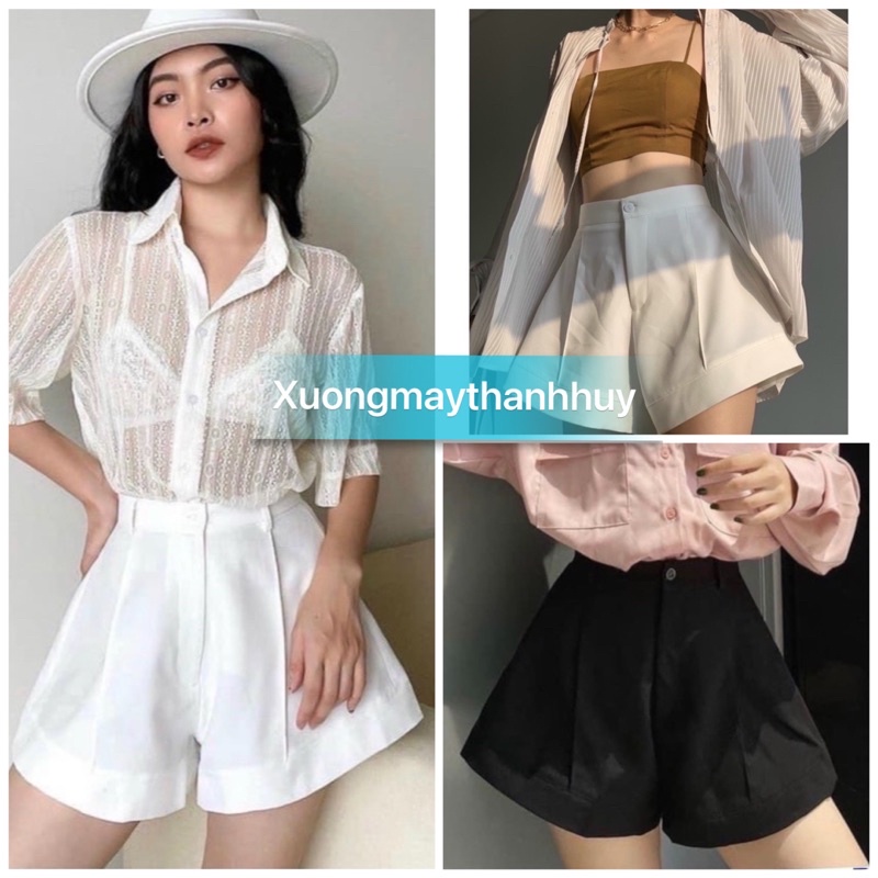Quần short nữ ống loe, quần đùi ống rộng cạp cao mới-015