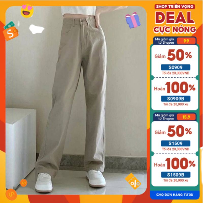 Quần jean kaki nữ ống rộng lưng cao Quần jeans nữ ống suông rộng chất đẹp loại 1 phong cách ulazzang hàn quốc
