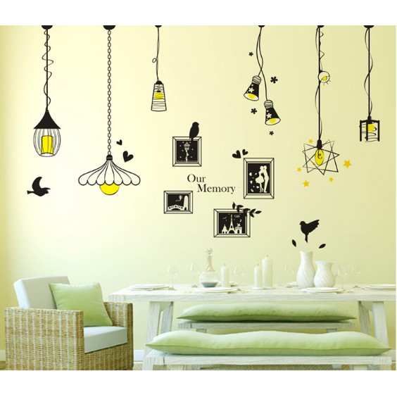 Decal trang trí bóng đèn dây One Memory (7 bóng 4 khung ảnh )