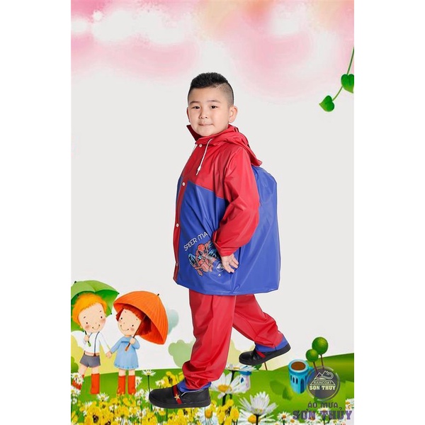 Bộ áo mưa trẻ em có lưng che cặp sách cho bé 6 - 8 -10 -12 tuổi chính hãng Sơn Thủy