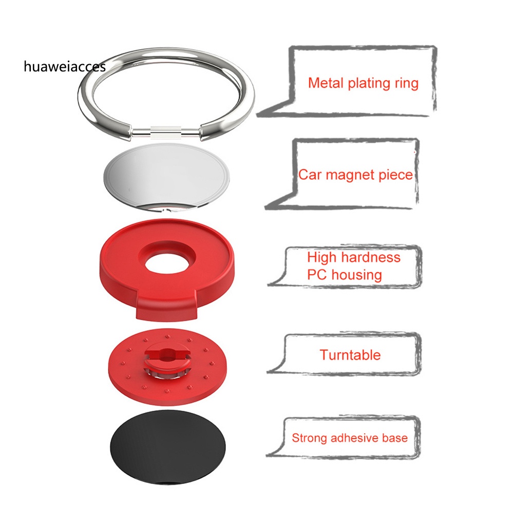 HUA Universal 360 Degrees Rotation Metal Finger Ring Holder Car Smartphone Bracket