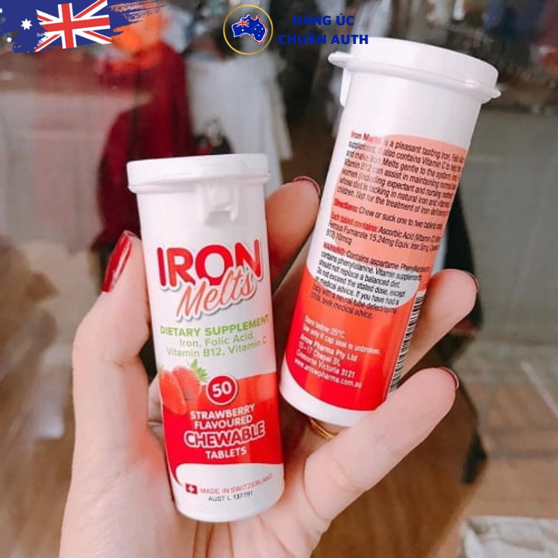 Viên sắt ngậm Úc iron melts vị dâu của Úc Iron Melts 50 viên