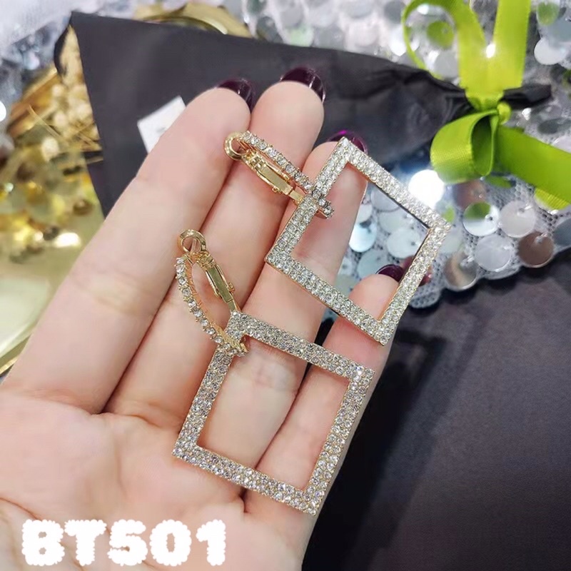 Bông tai hình thôi tòn ten đính đá phong cách sang trọng