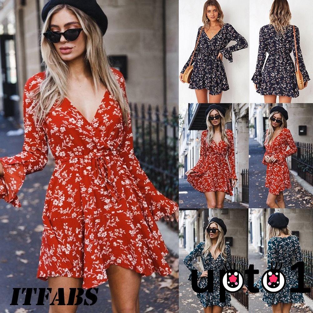 FREESHIP ĐƠN 99K_ Đầm dài tay in họa tiết hoa phong cách thanh lịch dành cho nữ | BigBuy360 - bigbuy360.vn